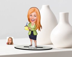 Kişiye Özel Kadın Asistan Karikatürlü Ahşap Biblo Model-2