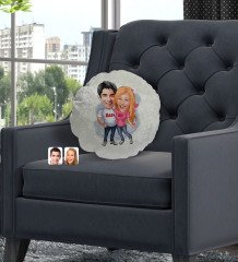 Kişiye Özel Sevgililer Karikatürlü Yuvarlak Dekoratif Kırlent Yastık-5