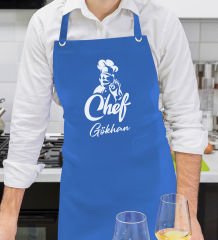 BK Gift Kişiye Özel İsimli Chef Tasarımlı Profesyonel Saks Mavi Mutfak Önlüğü, Aşçı Önlüğü, Şef Önlüğü, Arkadaşa Hediye-8