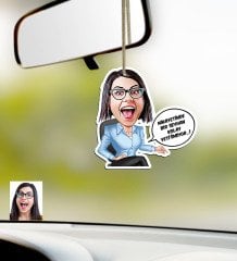 Kişiye Özel Bayan Kolay Yetişmiyor Karikatürlü Ahşap Araba Dikiz Ayna Süsü-2