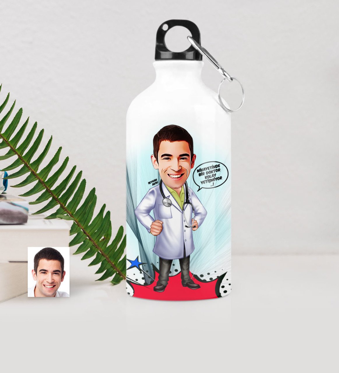 Kişiye Özel Bay Doktor Karikatürlü Metal Suluk (500 ml.) 1