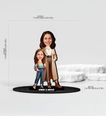 BK Gift Kişiye Özel Anne ve Kız Çocuk Karikatürlü Ahşap Biblo-1, Anneye Hediye, Anneler Günü Hediyesi, Eşe Hediye