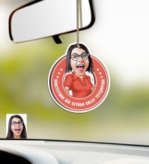 Kişiye Özel Bayan Kolay Yetişmiyor Karikatürlü Ahşap Araba Dikiz Ayna Süsü-3