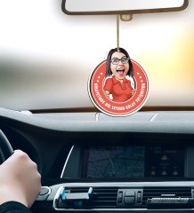 Kişiye Özel Bayan Kolay Yetişmiyor Karikatürlü Ahşap Araba Dikiz Ayna Süsü-3
