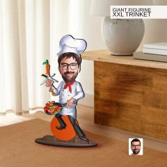 BK Gift Kişiye Özel Chef Karikatürlü Büyük Boy Ahşap Biblo-3 Arkadaşa Hediye , Sevgiliye Hediye, Kişiye Özel Biblolar