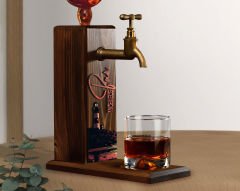 BK Gift Kişiye Özel Kabartma İsimli Manzara Tasarımlı Musluklu Ahşap Viski Standı-8 Viski Çeşmesi, Doğum Günü Hediyesi, İçki Dispenseri