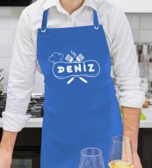 BK Gift Kişiye Özel İsimli Chef Tasarımlı Profesyonel Saks Mavi Mutfak Önlüğü, Aşçı Önlüğü, Şef Önlüğü, Arkadaşa Hediye-10
