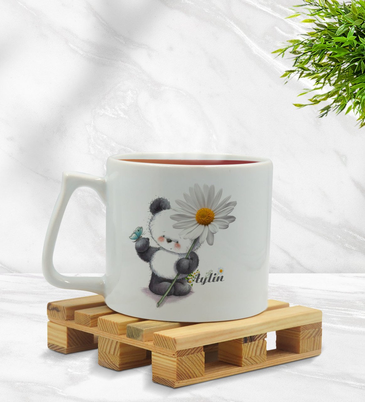 Kişiye Özel Papatya Temalı Middle Beyaz Kupa Bardak Model 9