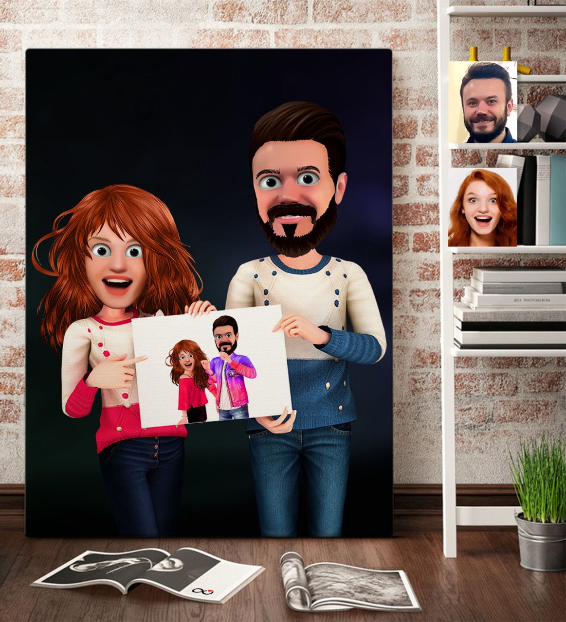 Kişiye Özel Sevgililer Animasyon Karikatürlü Kanvas Tablo 70x100cm -33