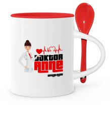 Kişiye Özel Doktor Anne Kırmızı Kaşıklı Kupa Bardak - 1