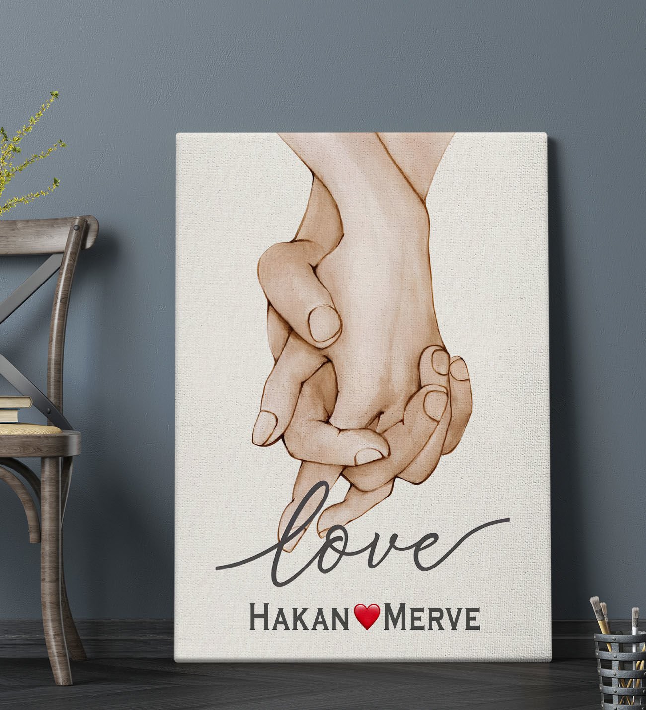 BK Gift Kişiye Özel Sevgili El Ele Tasarımlı Kanvas Tablo-2 (70x100), Sevgiliye Hediye, Sevgililer Günü Hediyesi
