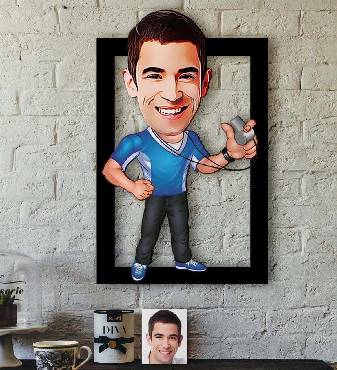Kişiye Özel Bay Antrenör Karikatürlü 3D Ahşap Tablo-1