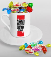 Kişiye Özel Dünyanın En İyi Öğretmeni Türk Kahvesi Fincanı ve Haribo Şeker Hediye Seti-1