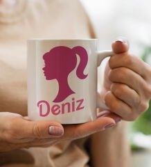 Bk Gift Kişiye Özel Barbie Tasarımlı Beyaz Kupa Bardak-1, Barbie Filmi, Barbie Hediyelik Eşya, Arkadaşa Hediye