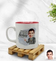 Kişiye Özel Erkek Nihayetinde Karikatürlü İçi Kırmızı Renkli Kupa Bardak Model 2