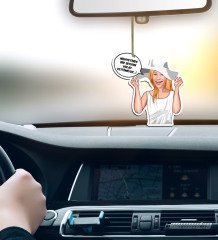 Kişiye Özel Bayan Kolay Yetişmiyor Karikatürlü Ahşap Araba Dikiz Ayna Süsü-6