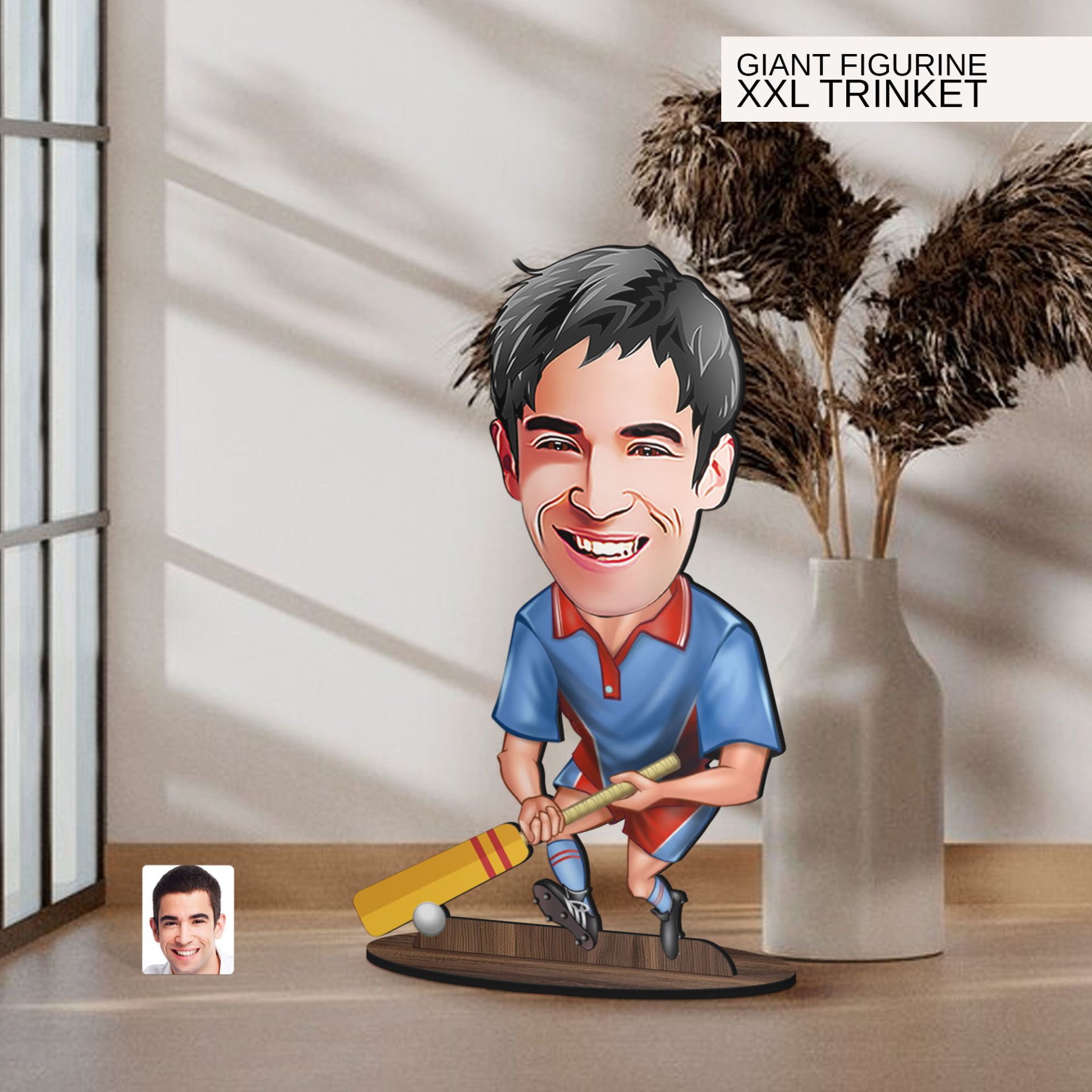 BK Gift Kişiye Özel Cricket Karikatürlü Büyük Boy Ahşap Biblo-1 Arkadaşa Hediye , Sevgiliye Hediye, Kişiye Özel Biblolar