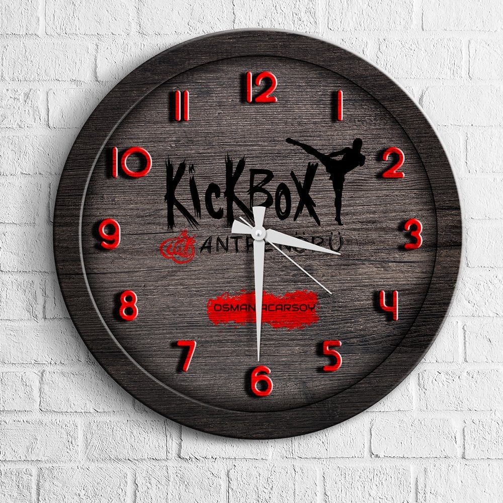 Kişiye Özel Mesleki Kick Box Antrenörü Ahşap Duvar Saati - 1