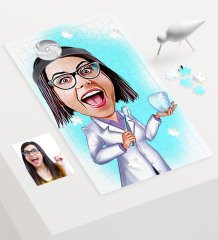 Kişiye Özel Bayan Diş Hekimi Karikatür 240 Parça A3 Puzzle - 1
