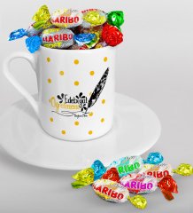 Kişiye Özel Edebiyat Öğretmeni Türk Kahvesi Fincanı ve Haribo Şeker Hediye Seti-2