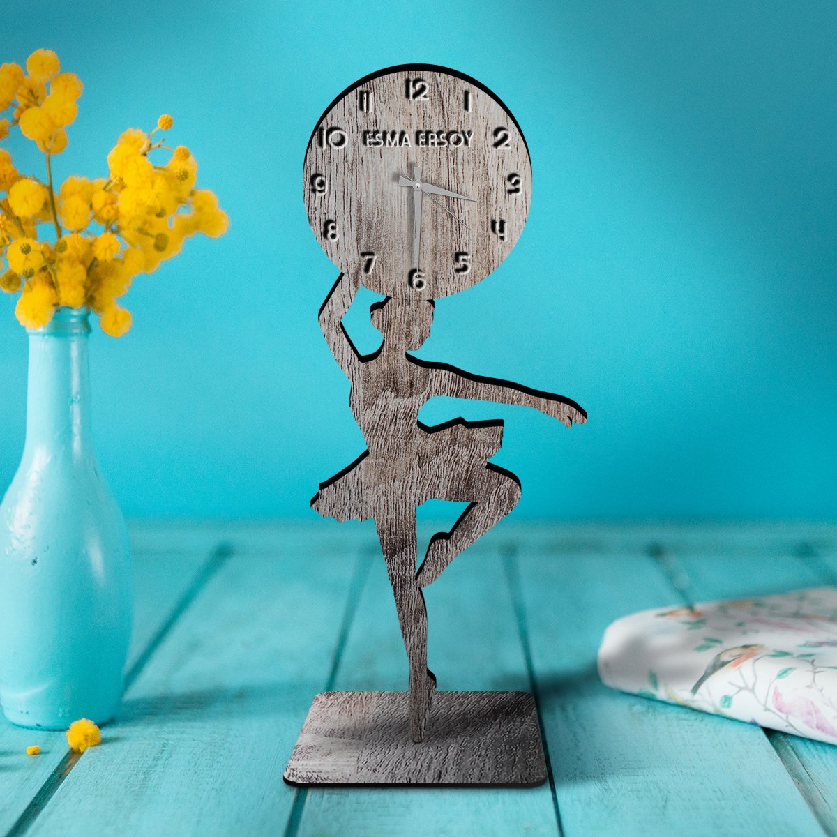 Kişiye Özel Ahşap Balerin Biblo Saat - 4