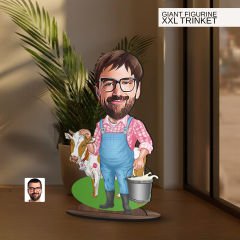 BK Gift Kişiye Özel Çiftçi Karikatürlü Büyük Boy Ahşap Biblo-1 Arkadaşa Hediye , Sevgiliye Hediye, Kişiye Özel Biblolar