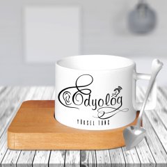 Kişiye Özel Mesleki Odyolog Ahşap Altlıklı Seramik Fincan