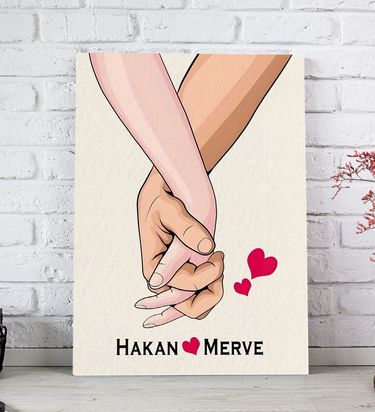 BK Gift Kişiye Özel Sevgili El Ele Tasarımlı Kanvas Tablo-3 (30x50), Sevgiliye Hediye, Sevgililer Günü Hediyesi