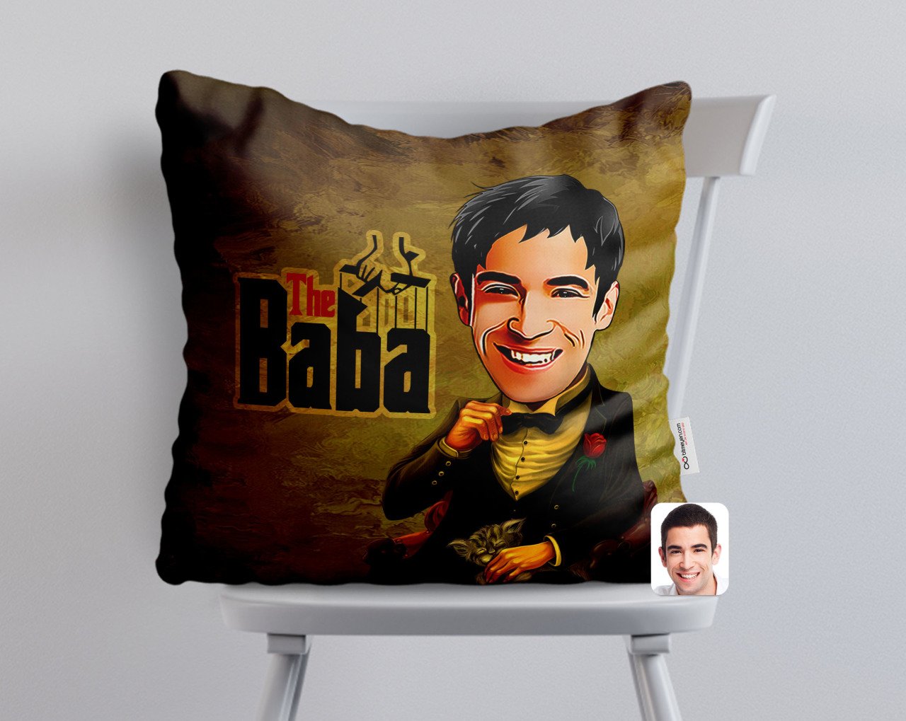 Kişiye Özel Godfather Baba Karikatürlü Beyaz Yastık-4