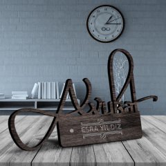 Kişiye Özel Mesleki Avukat Ahşap Masa İsimliği - D3