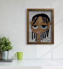 BK Home The Lazy People Collection Cute Girl Tasarımlı Doğal Masif Ahşap Çerçeveli Tablo-1