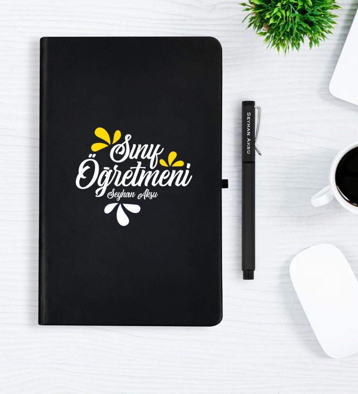 Kişiye Özel Sınıf Öğretmeni Siyah Defter Kalem Hediye Seti - 1