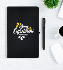 Kişiye Özel Sınıf Öğretmeni Siyah Defter Kalem Hediye Seti - 1
