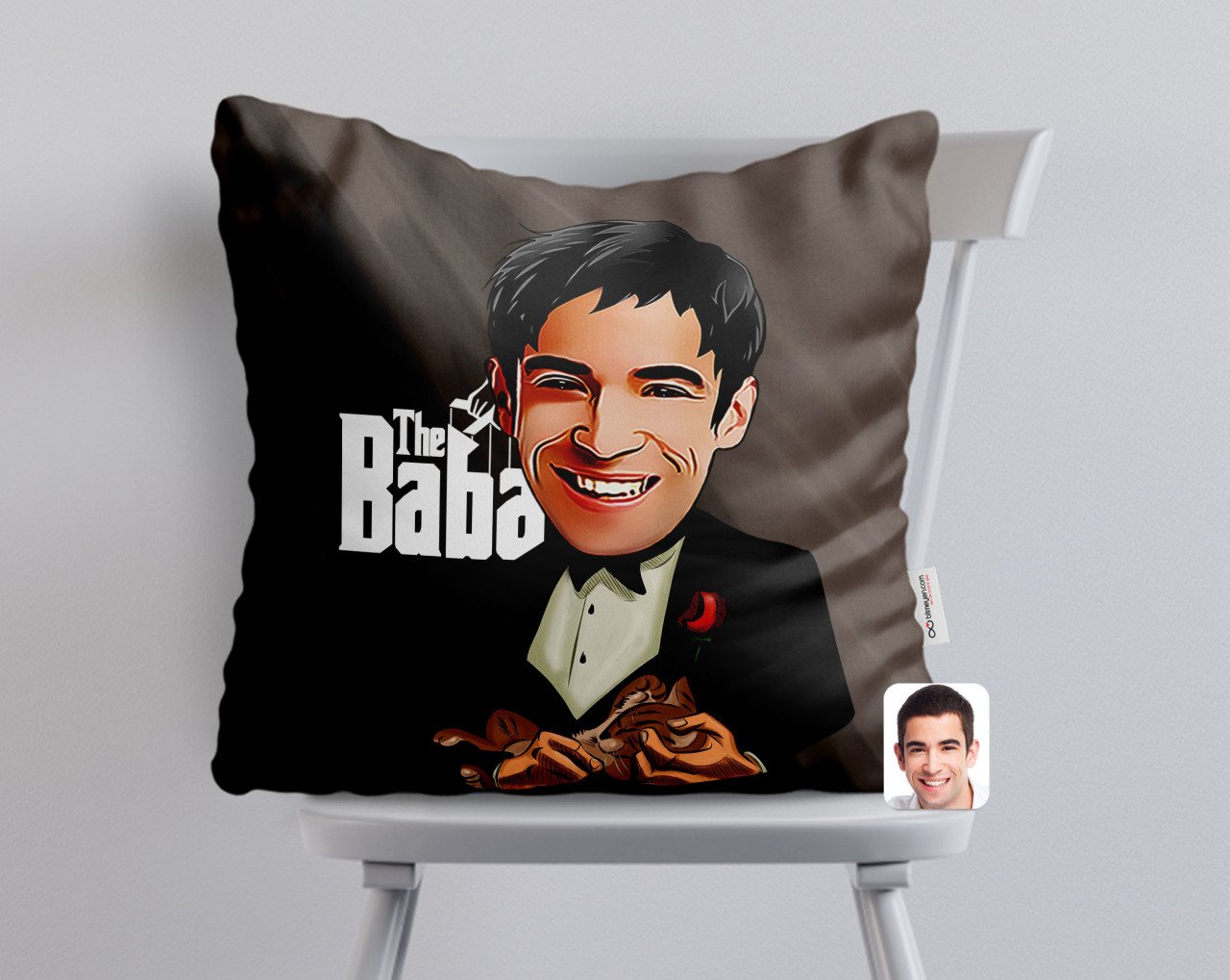 Kişiye Özel Godfather Baba Karikatürlü Beyaz Yastık-5