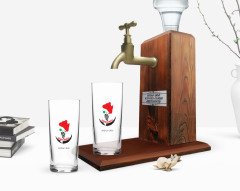 Kişiye Özel Renkli Baskılı Kırklareli Tasarımlı Turistik İkili Rakı Bardağı ve Ahşap Rakı Standı Hediye Seti-1