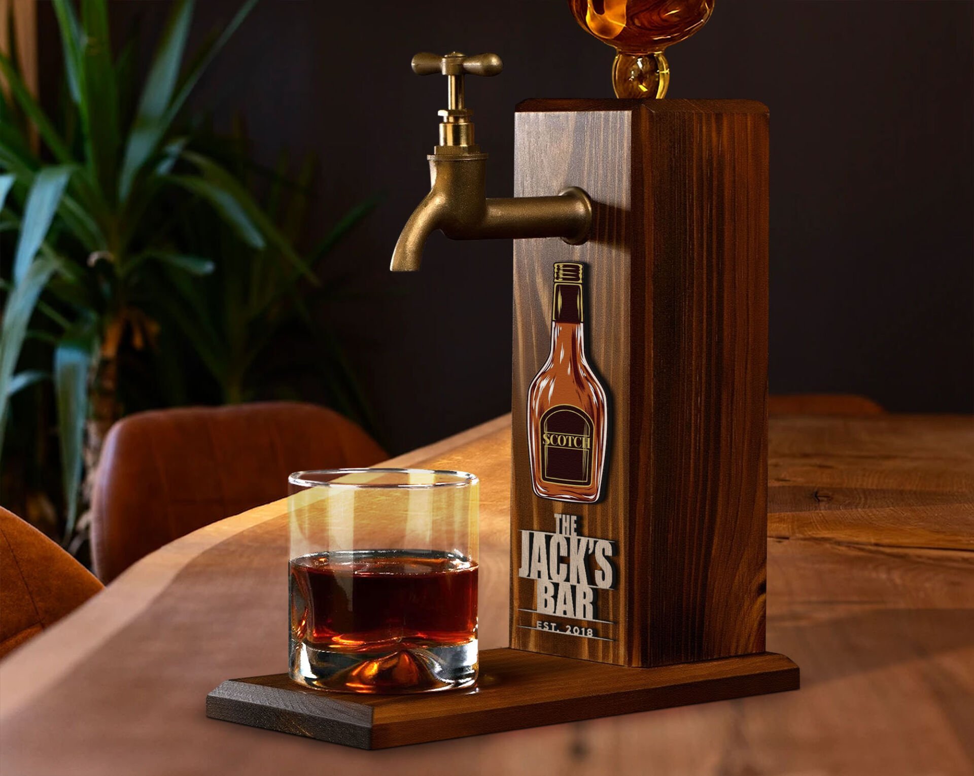 BK Gift Kişiye Özel Kabartma İsimli Musluklu Doğal Ahşap İçki Standı, Home Bar, Viski Çeşmesi, İçecek Dispenseri, Ahşap İçecek Çeşmesi-10