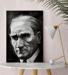 Kişiye Özel Atatürk Karakalem Portre Tasarımlı Kanvas Tablo 30x50cm-1