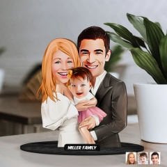 Kişiye Özel Aile Karikatürlü Ahşap Biblo Model-20 Babaya Hediye, Anneye Hediye, Ev Hediyesi