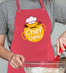 BK Gift Kişiye Özel İsimli Chef Tasarımlı Profesyonel Kırmızı  Mutfak Önlüğü, Aşçı Önlüğü, Şef Önlüğü, Arkadaşa Hediye-3
