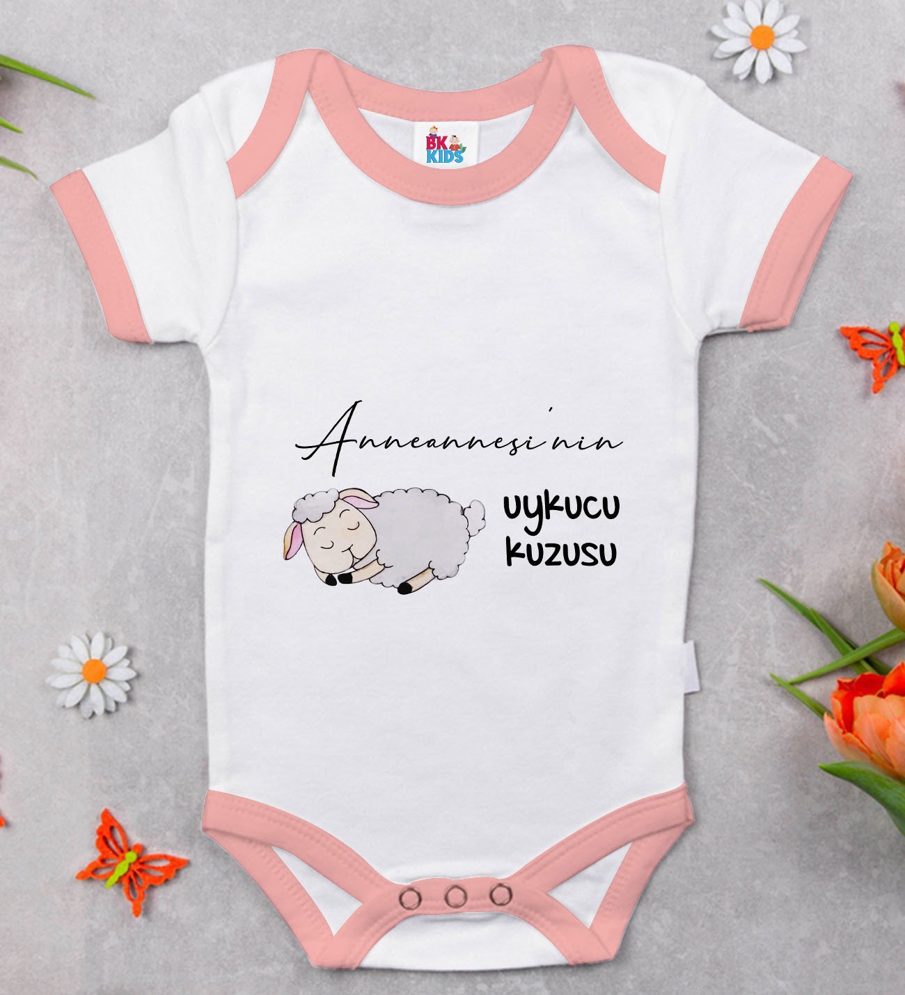BK Kids Anneannesinin Uykucu Kuzusu Tasarımlı Pembe Bebek Body Zıbın-1
