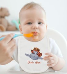 BK Kids Kişiye Özel Sevimli Pilot Tasarımlı 2’li Beyaz Mama Önlüğü-1