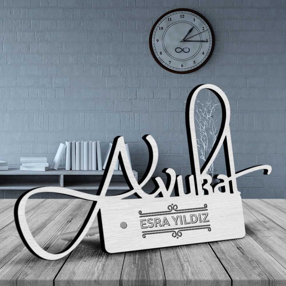 Kişiye Özel Mesleki Avukat Ahşap Masa İsimliği - D1