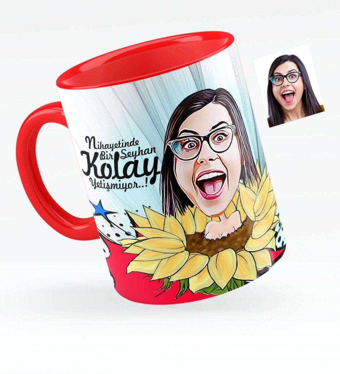 Kişiye Özel Bayan Karikatürlü Kırmızı Kupa Bardak - 5