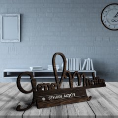 Kişiye Özel Mesleki Genel Müdür Ahşap Masa İsimliği - D13