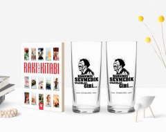 Kişiye Özel Renkli Baskılı Hangimiz Sevmedik Çılgınlar Gibi Silüet Tasarımlı İkili Rakı Bardağı ve Rakı Cep Kitabı Hediye Seti-7