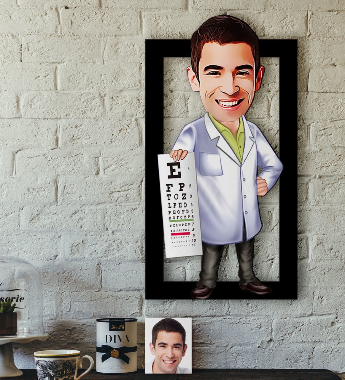Kişiye Özel Bay Göz Doktoru Karikatürlü 3D Ahşap Tablo