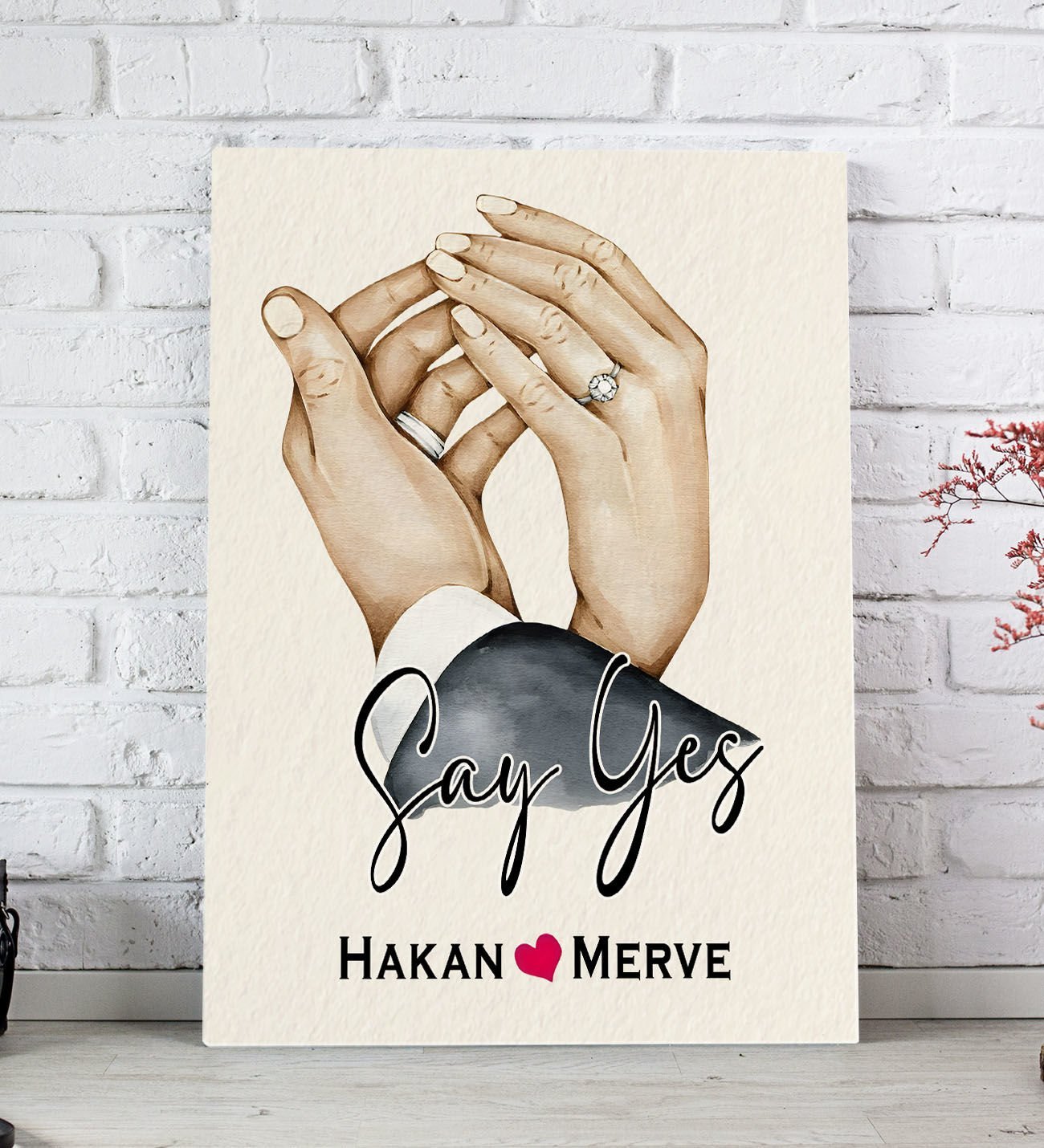 BK Gift Kişiye Özel Sevgili El Ele Tasarımlı Kanvas Tablo-4 (20x30), Sevgiliye Hediye, Sevgililer Günü Hediyesi