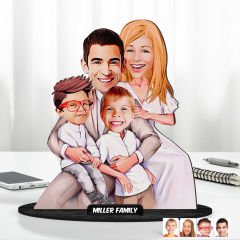 Kişiye Özel Aile Karikatürlü Ahşap Biblo Model-23 Babaya Hediye, Anneye Hediye, Ev Hediyesi