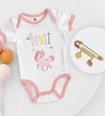 BK Kids Kişiye Özel İsimli Pembe Bebek Body Zıbın ve Kız Bebek İğnesi Hediye Seti-4