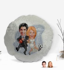 Kişiye Özel Sevgililer Karikatürlü Yuvarlak Dekoratif Kırlent Yastık-15